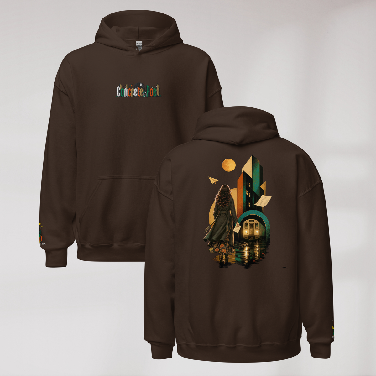 Concrete Poet Hoodie Retro (F) – Farbe Dunkle Schokolade – Ansicht 1
