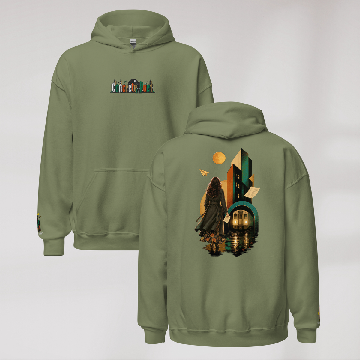 Concrete Poet Hoodie Retro (F) – Farbe Militärgrün – Ansicht 1