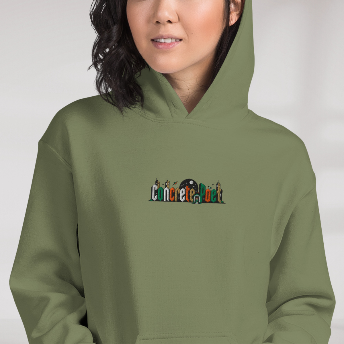 Concrete Poet Hoodie Retro (F) – Farbe Militärgrün – Ansicht 5