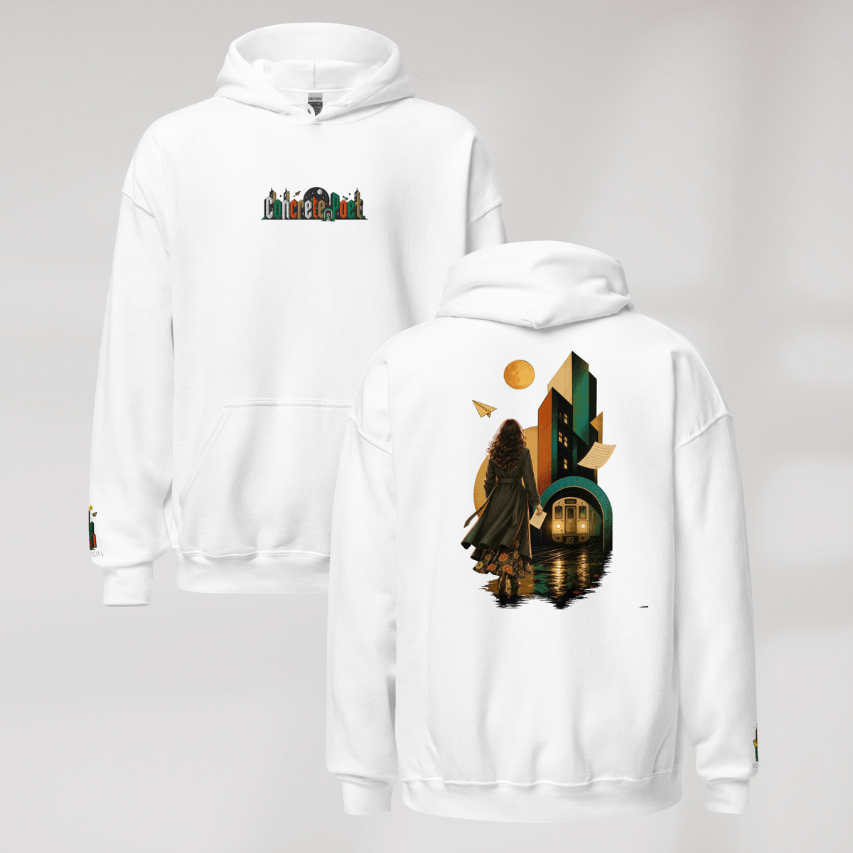 Concrete Poet Hoodie Retro (F) – Farbe Weiß – Ansicht 1
