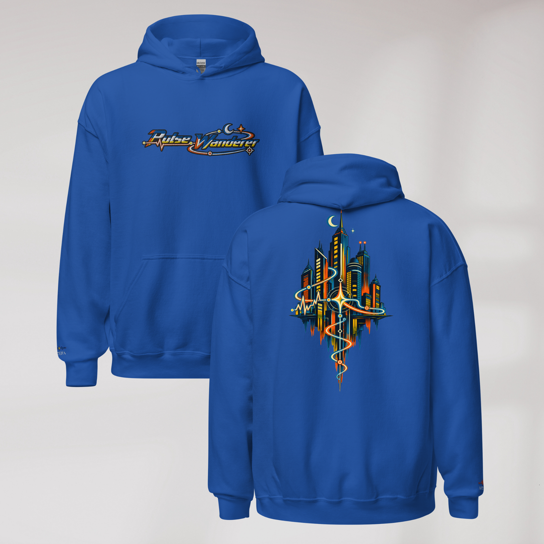 Pulse Wanderer Hoodie Retro – Farbe Royalblau – Ansicht 1