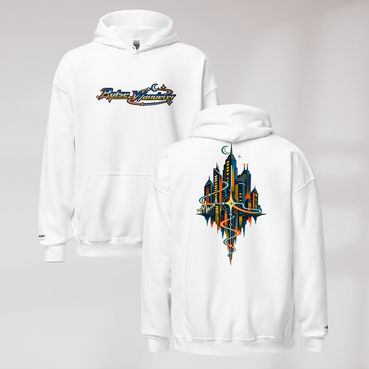 Pulse Wanderer Hoodie Retro – Farbe Weiß – Ansicht 1