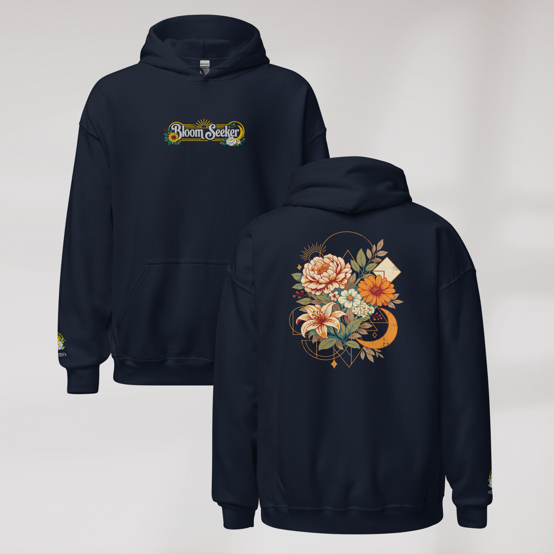 Bloom Seeker Hoodie Retro – Farbe Navy – Ansicht 1