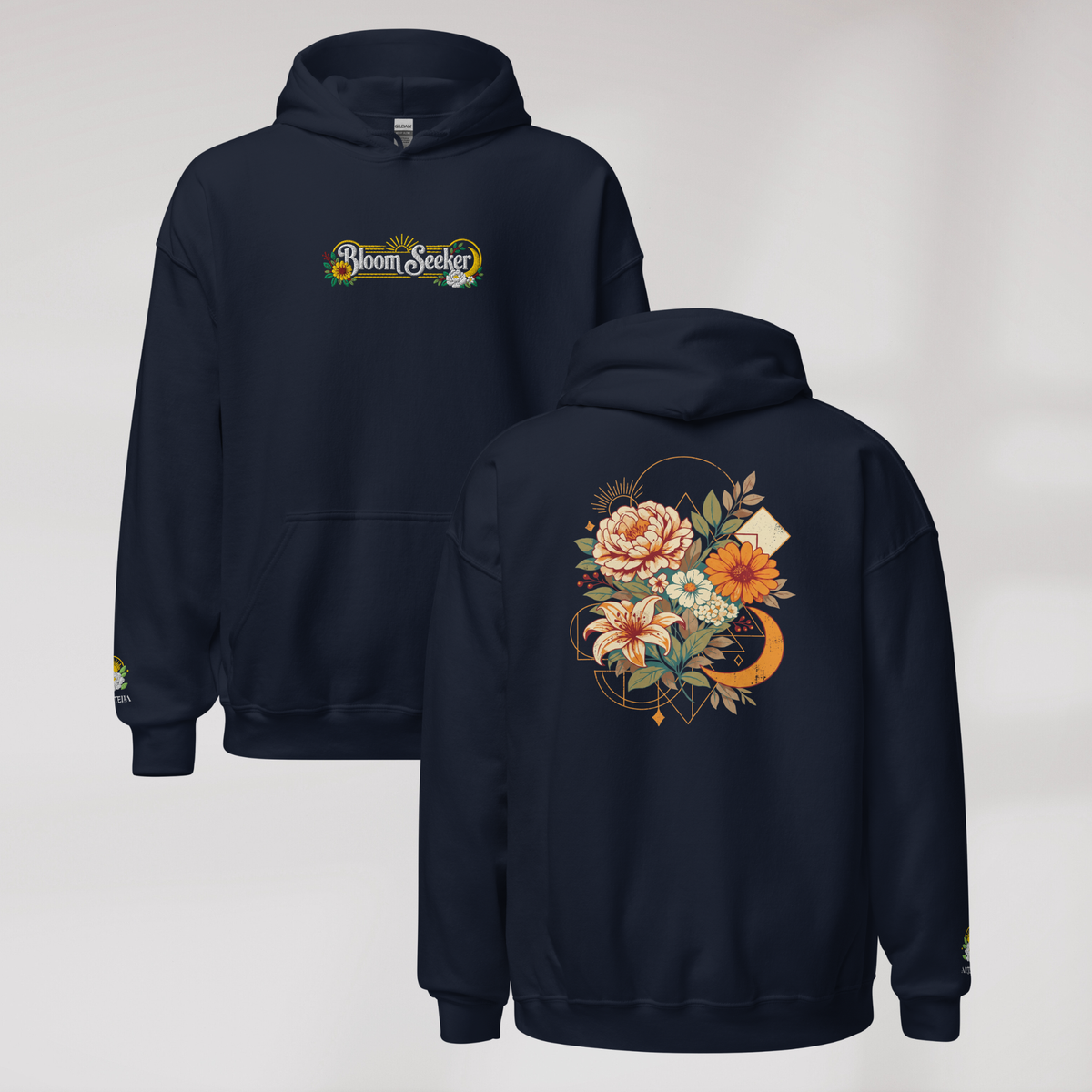 Bloom Seeker Hoodie Retro – Farbe Navy – Ansicht 1