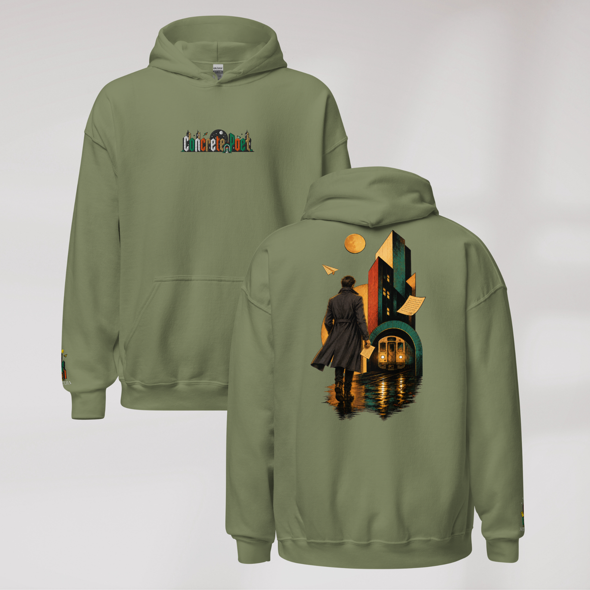 Concrete Poet Hoodie Retro (M) – Farbe Militärgrün – Ansicht 1
