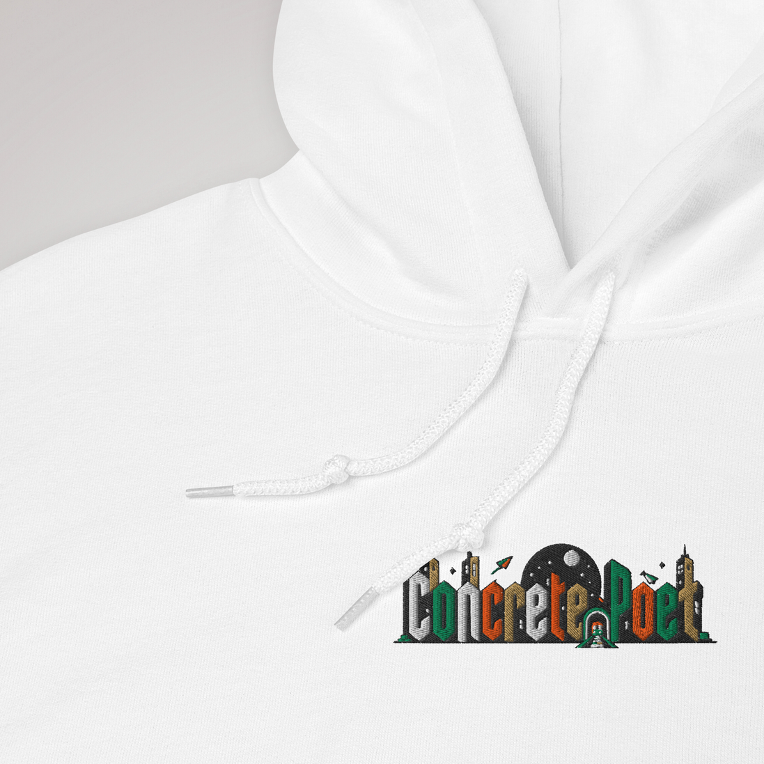 Concrete Poet Hoodie Retro (M) – Farbe Weiß – Ansicht 3