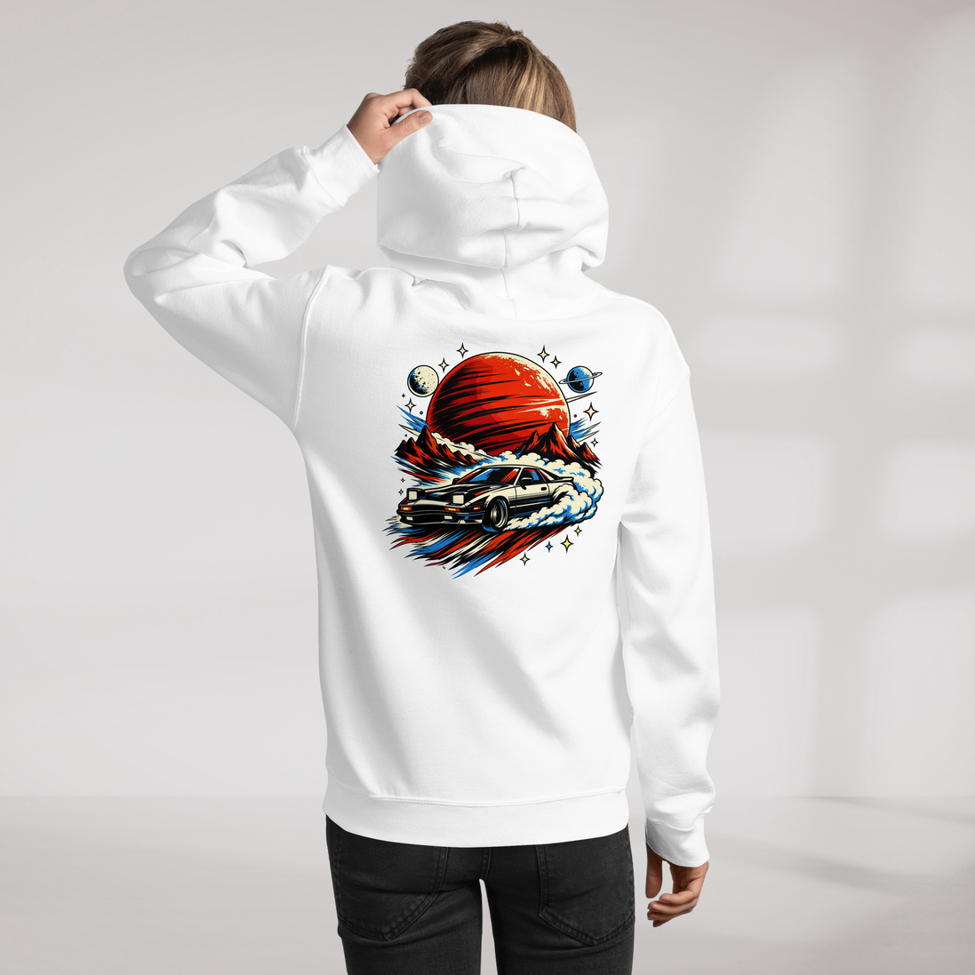 Cosmic Cruiser Hoodie Retro – Farbe Weiß – Ansicht 11
