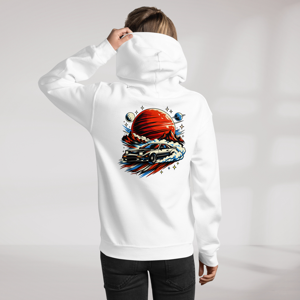 Cosmic Cruiser Hoodie Retro – Farbe Weiß – Ansicht 11
