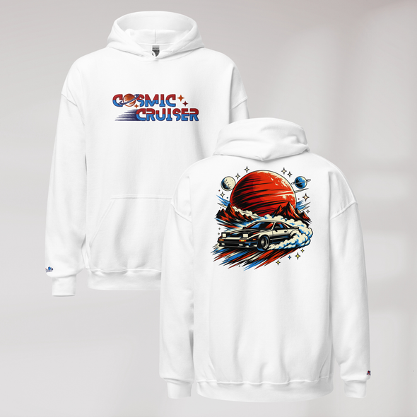 Cosmic Cruiser Hoodie Retro – Farbe Weiß – Ansicht 1