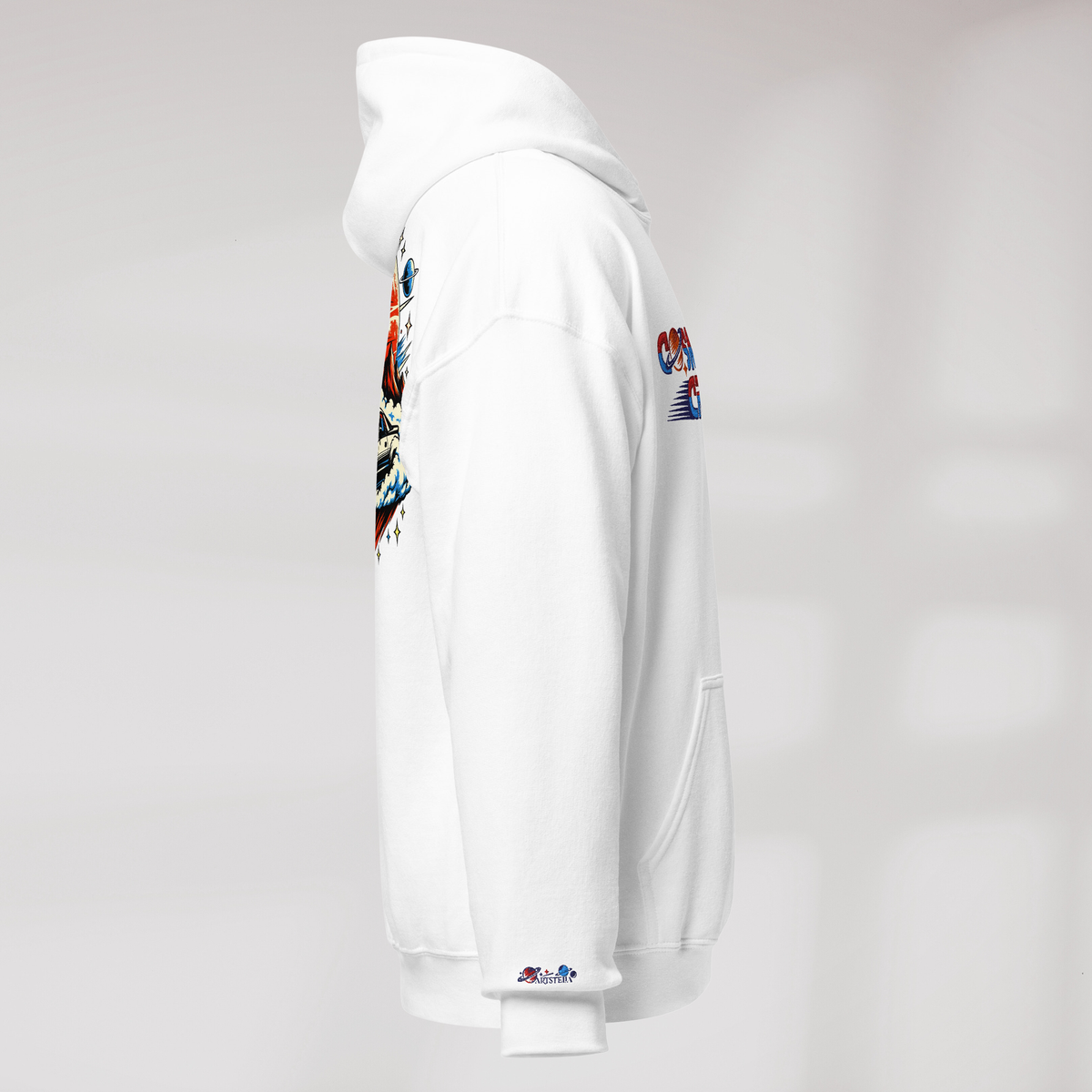 Cosmic Cruiser Hoodie Retro – Farbe Weiß – Ansicht 2