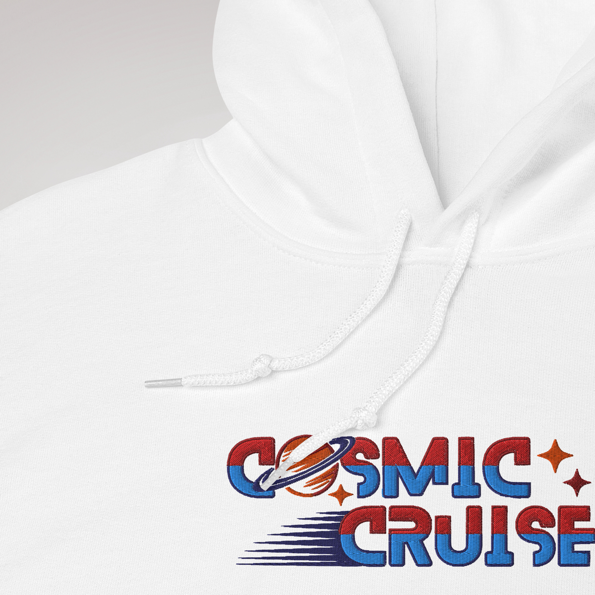 Cosmic Cruiser Hoodie Retro – Farbe Weiß – Ansicht 4