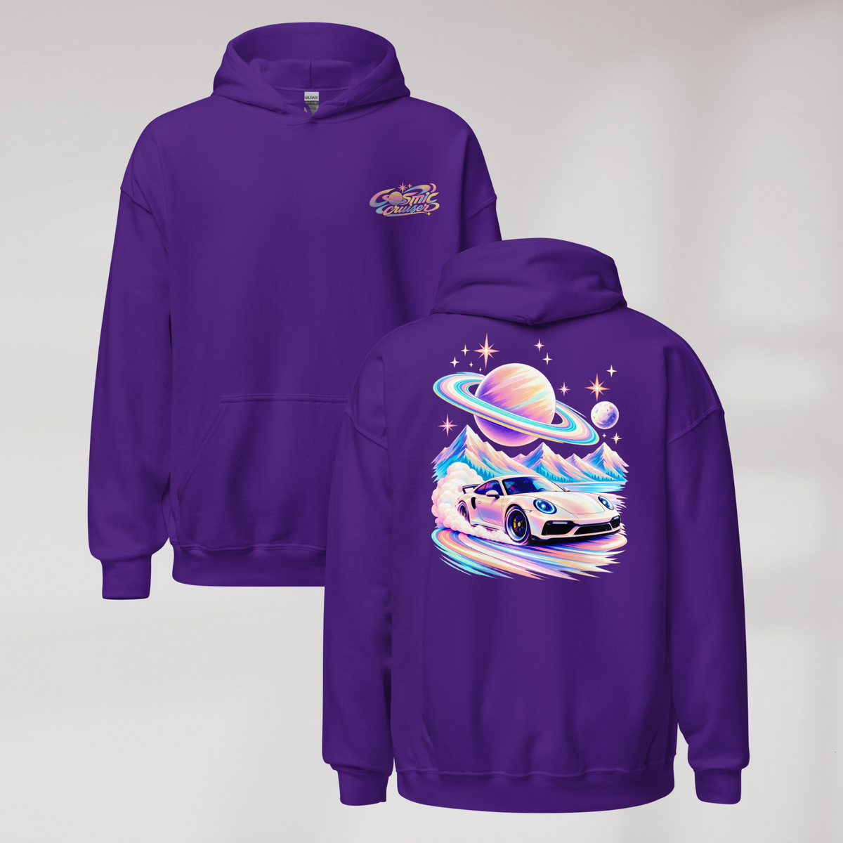 Cosmic Cruiser Hoodie Soft – Farbe Lila – Ansicht 1