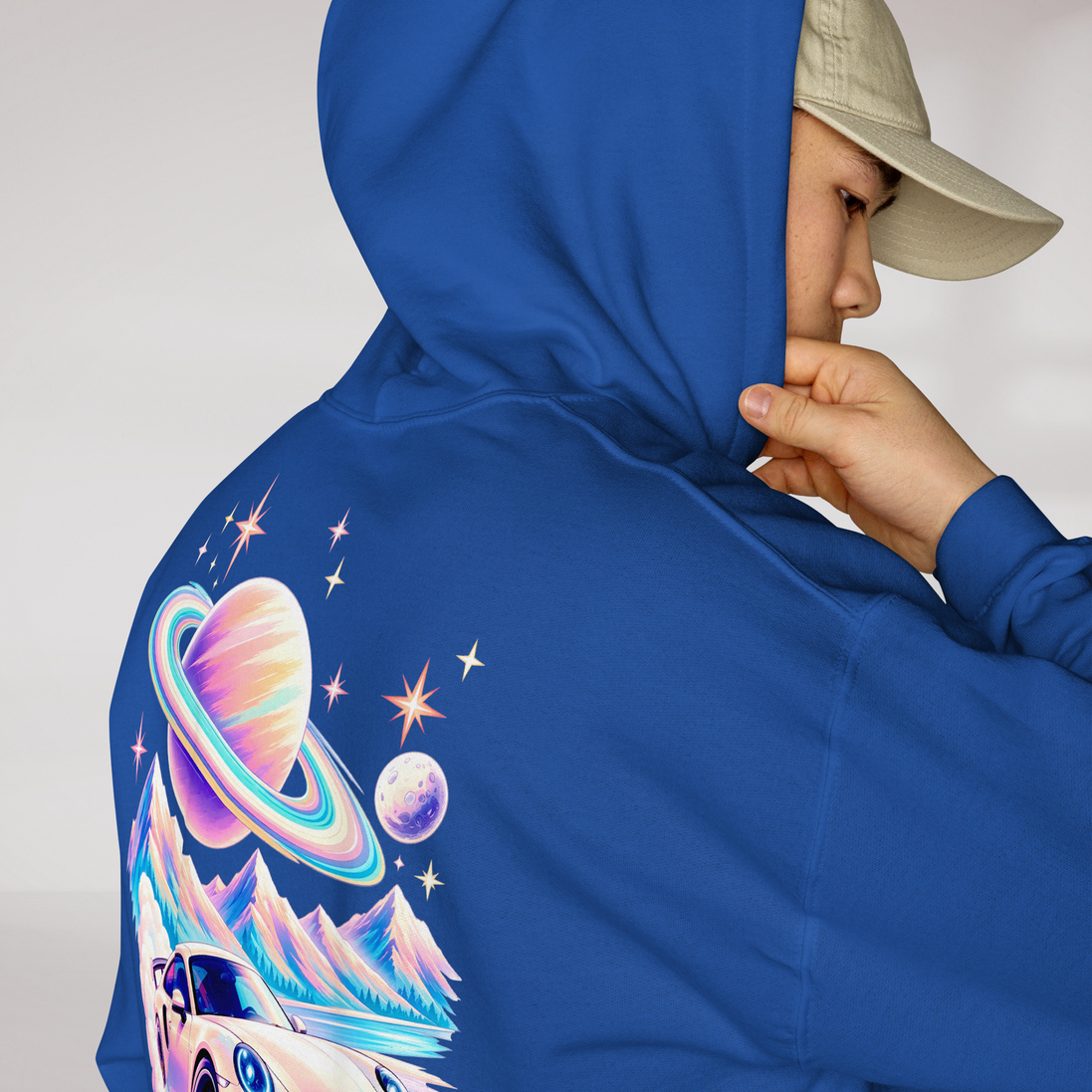 Cosmic Cruiser Hoodie Soft – Farbe Royalblau – Ansicht 4