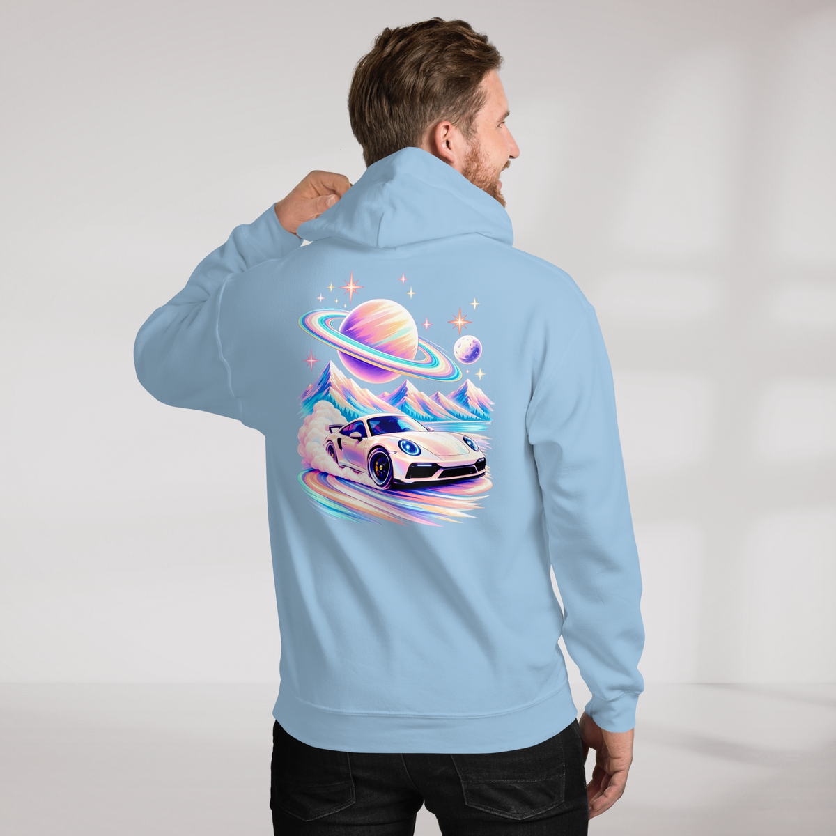 Cosmic Cruiser Hoodie Soft – Farbe Hellblau – Ansicht 10