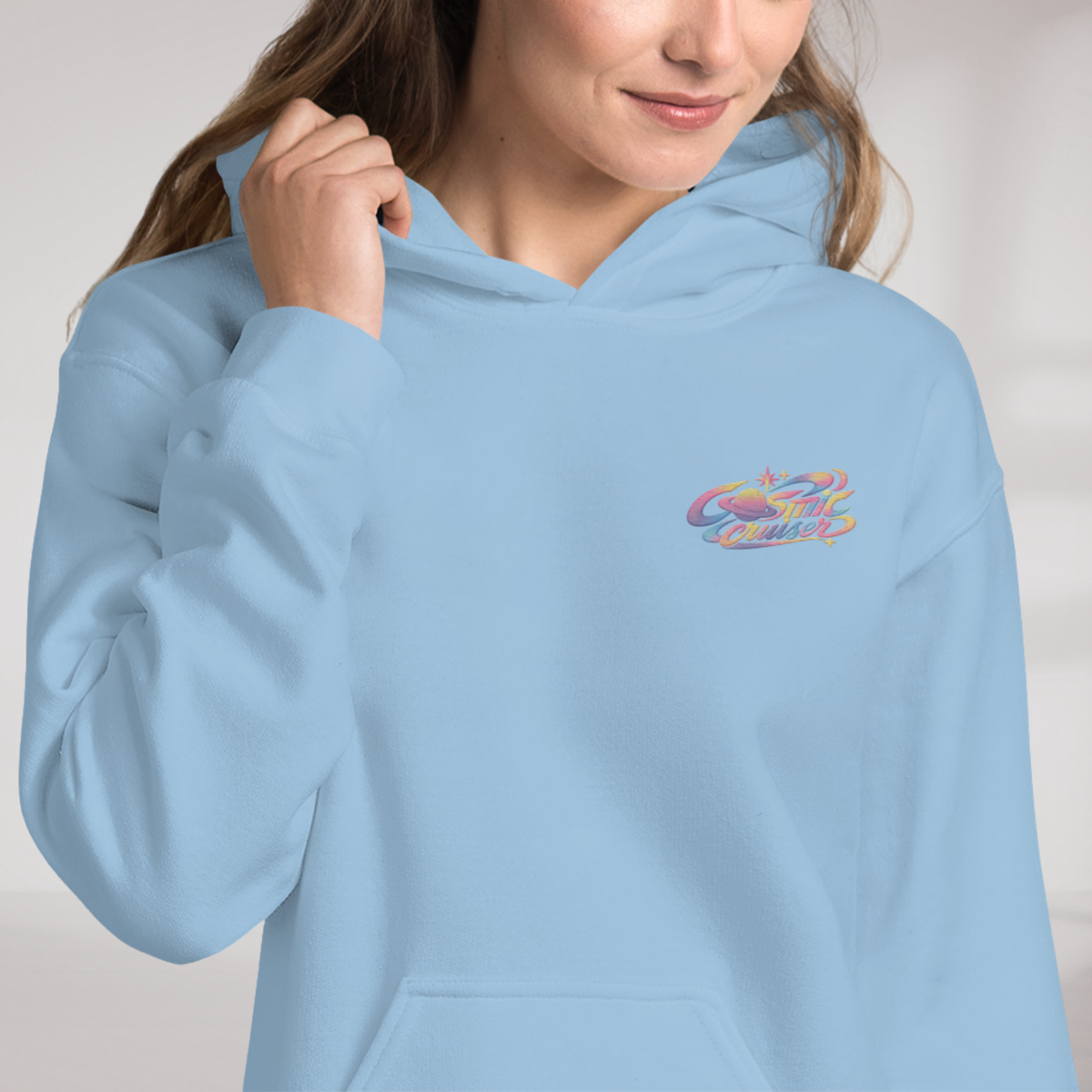 Cosmic Cruiser Hoodie Soft – Farbe Hellblau – Ansicht 4