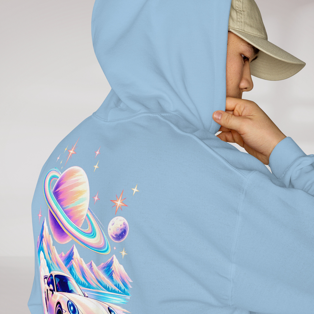 Cosmic Cruiser Hoodie Soft – Farbe Hellblau – Ansicht 5