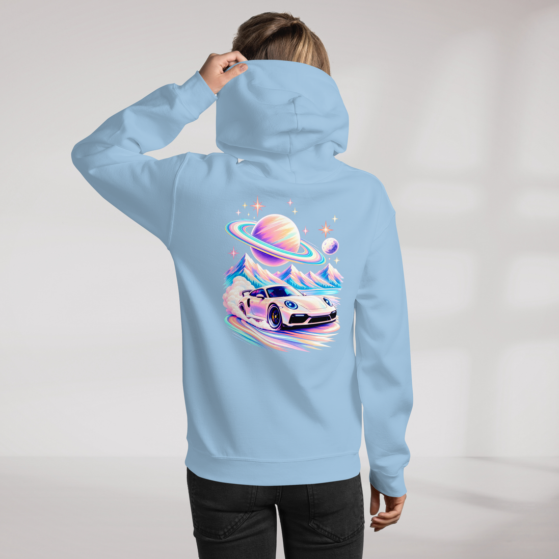 Cosmic Cruiser Hoodie Soft – Farbe Hellblau – Ansicht 8