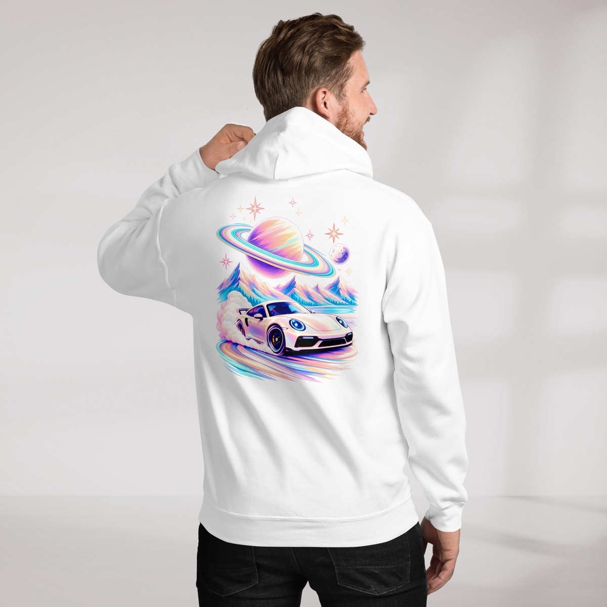 Cosmic Cruiser Hoodie Soft – Farbe Weiß – Ansicht 10