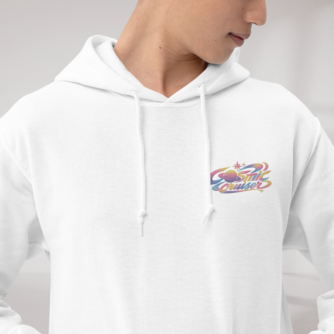 Cosmic Cruiser Hoodie Soft – Farbe Weiß – Ansicht 3