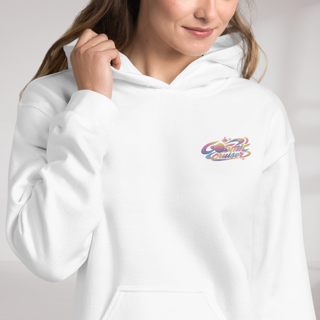 Cosmic Cruiser Hoodie Soft – Farbe Weiß – Ansicht 4