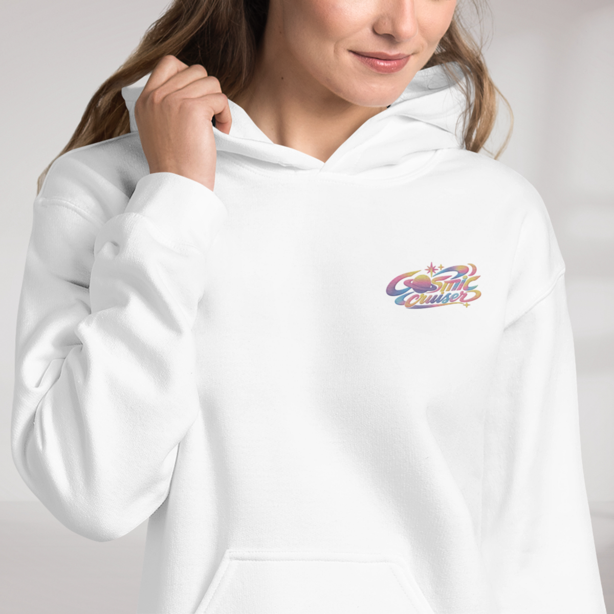 Cosmic Cruiser Hoodie Soft – Farbe Weiß – Ansicht 4