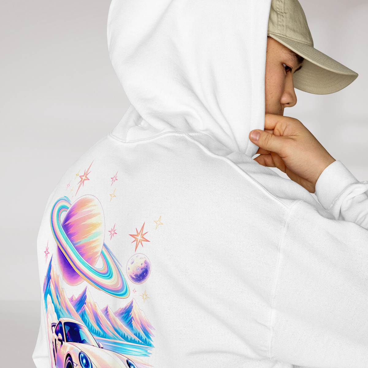 Cosmic Cruiser Hoodie Soft – Farbe Weiß – Ansicht 5