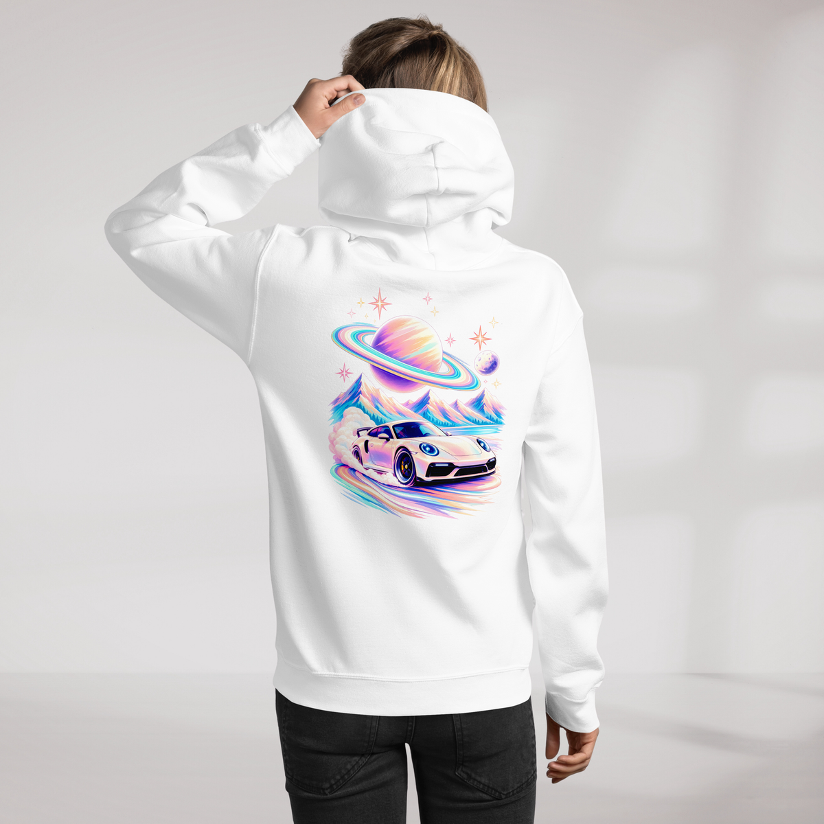 Cosmic Cruiser Hoodie Soft – Farbe Weiß – Ansicht 8