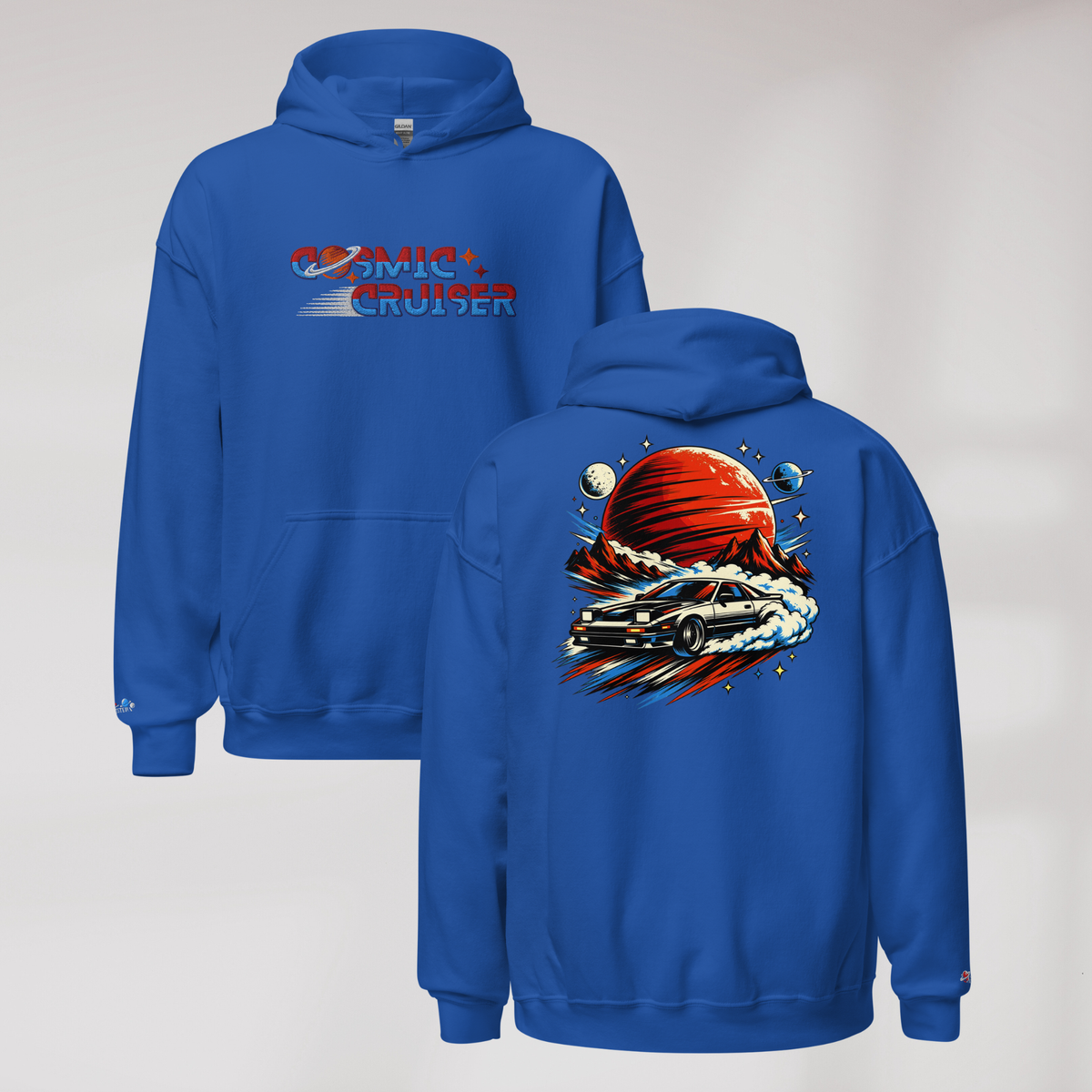 Cosmic Cruiser Hoodie Retro – Farbe Royalblau – Ansicht 1