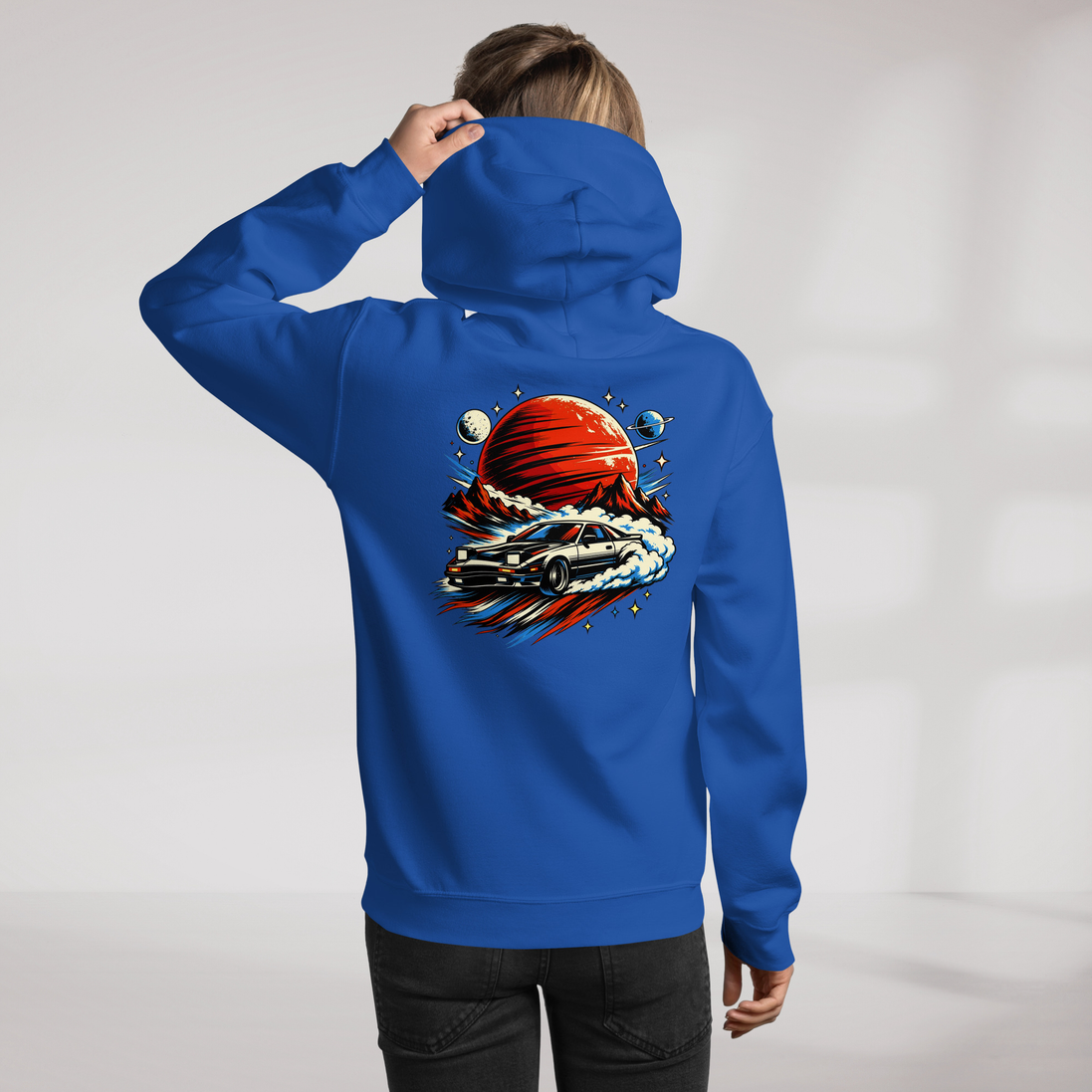 Cosmic Cruiser Hoodie Retro – Farbe Royalblau – Ansicht 11