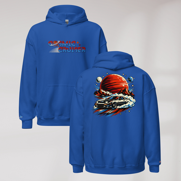 Cosmic Cruiser Hoodie Retro – Farbe Royalblau – Ansicht 1
