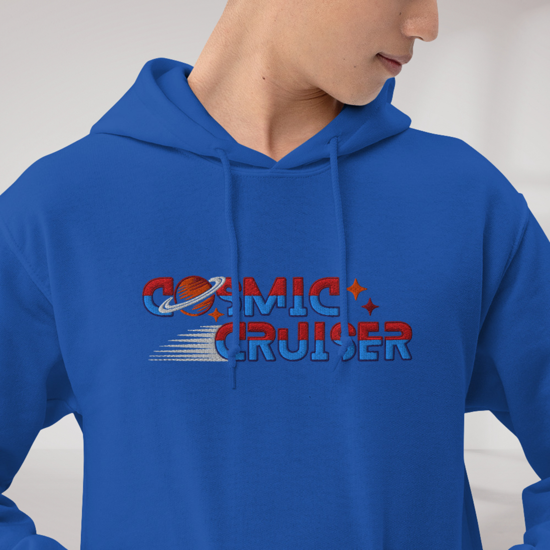Cosmic Cruiser Hoodie Retro – Farbe Royalblau – Ansicht 5