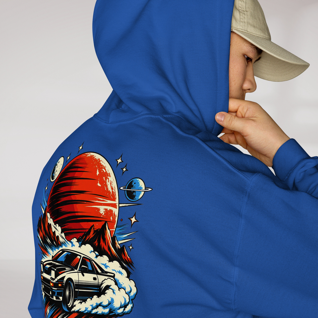 Cosmic Cruiser Hoodie Retro – Farbe Royalblau – Ansicht 6