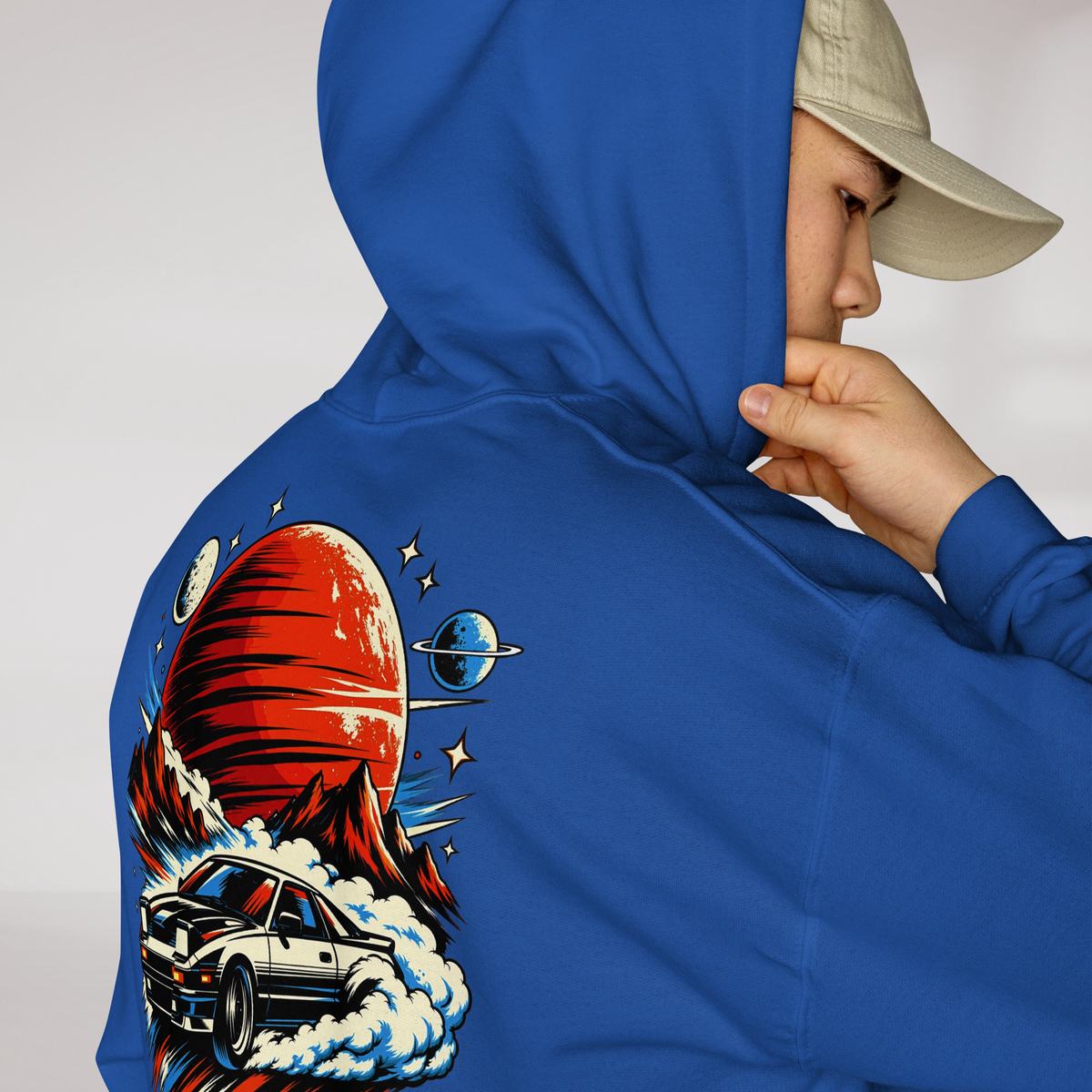 Cosmic Cruiser Hoodie Retro – Farbe Royalblau – Ansicht 6