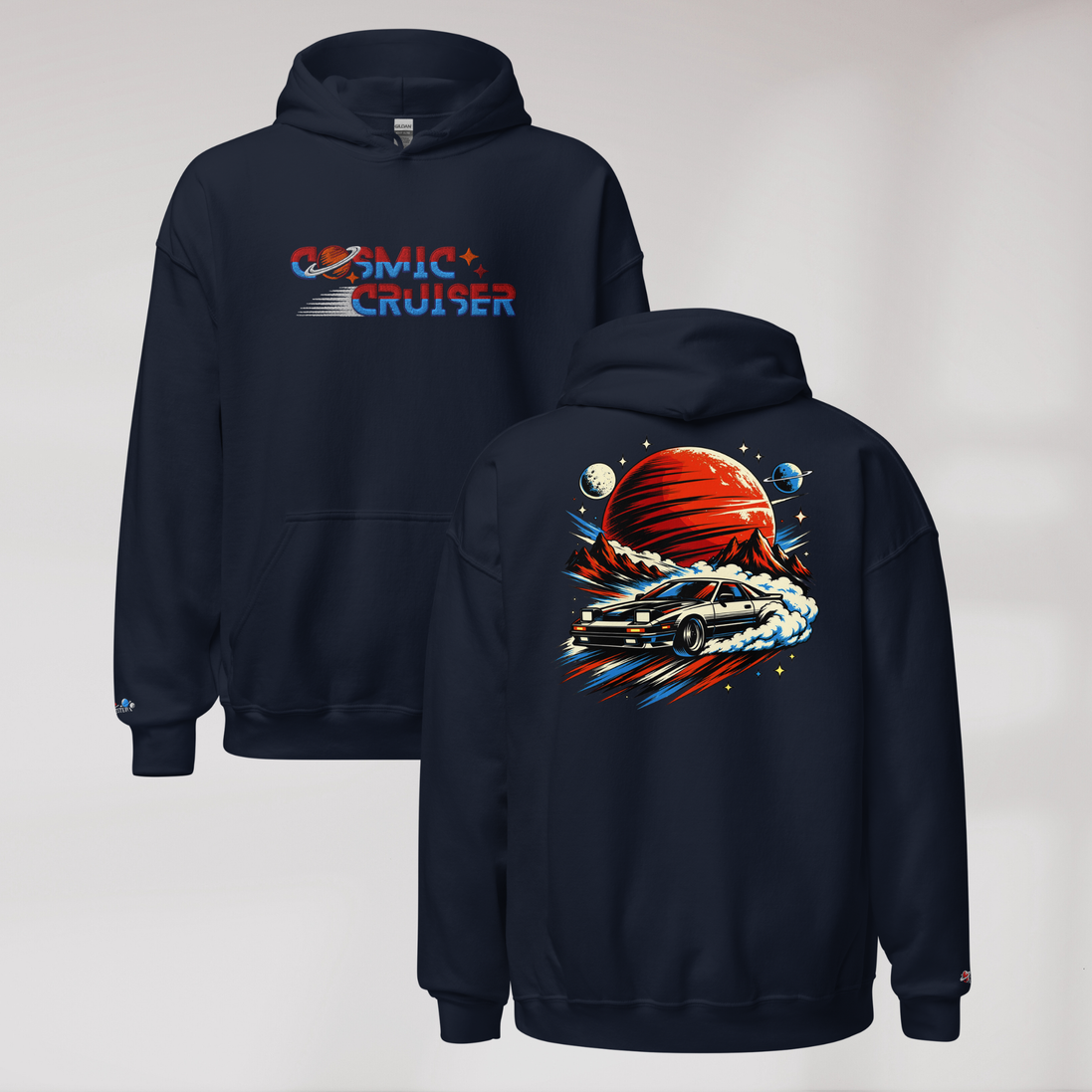 Cosmic Cruiser Hoodie Retro – Farbe Navy – Ansicht 1