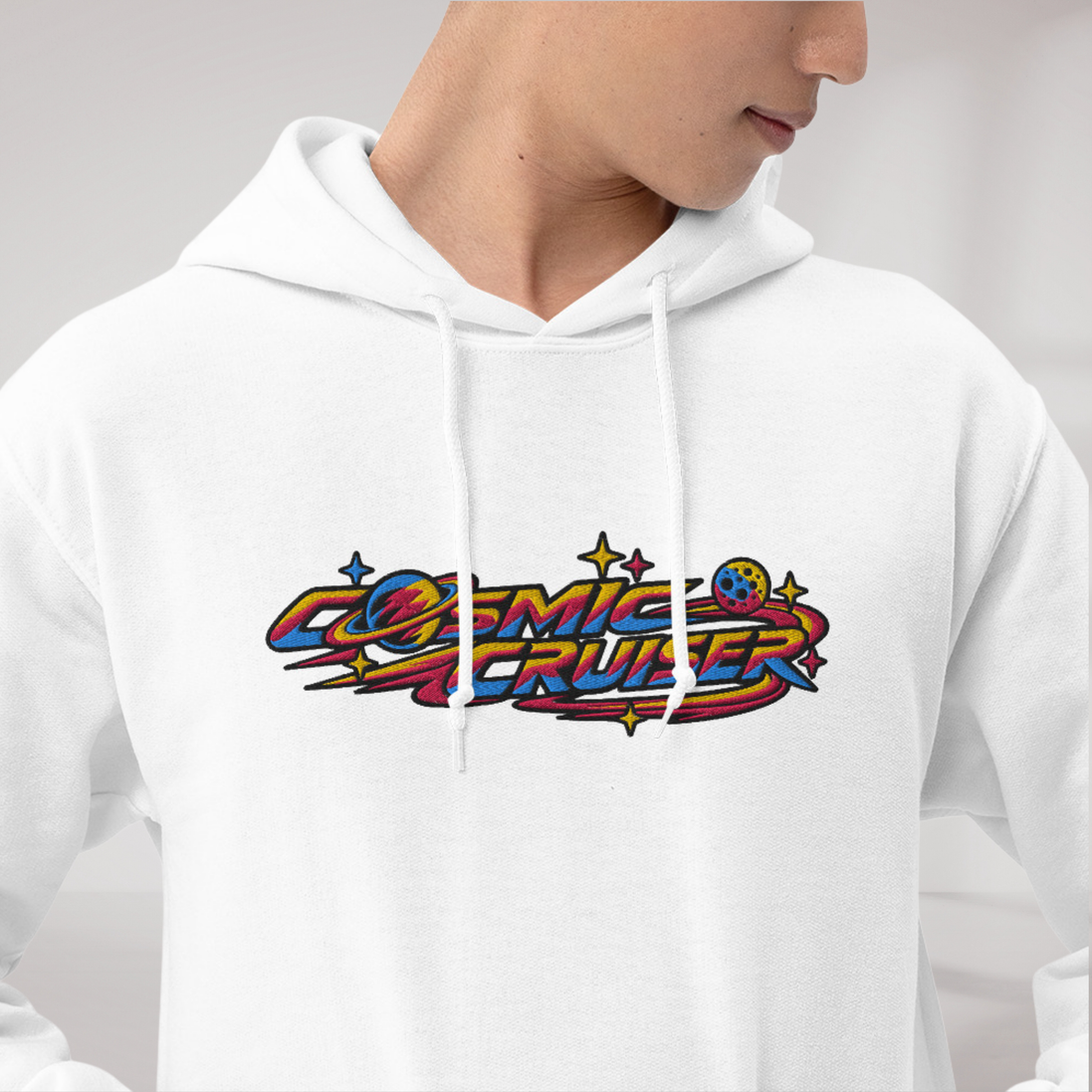 Cosmic Cruiser Hoodie Vibrant – Farbe Weiß – Ansicht 3