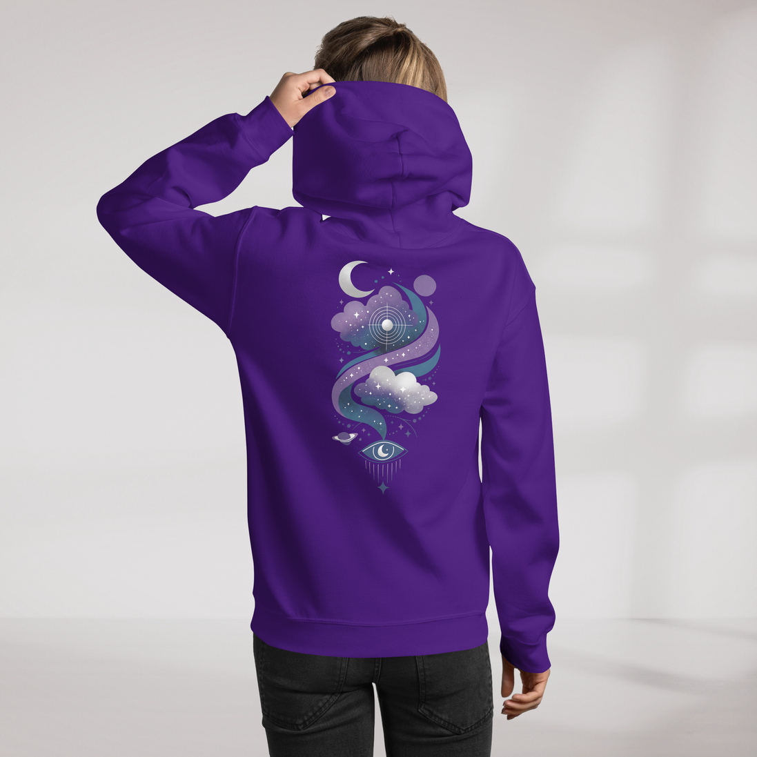 Cosmic Dreamer Hoodie Mystisch – Farbe Lila – Ansicht 1