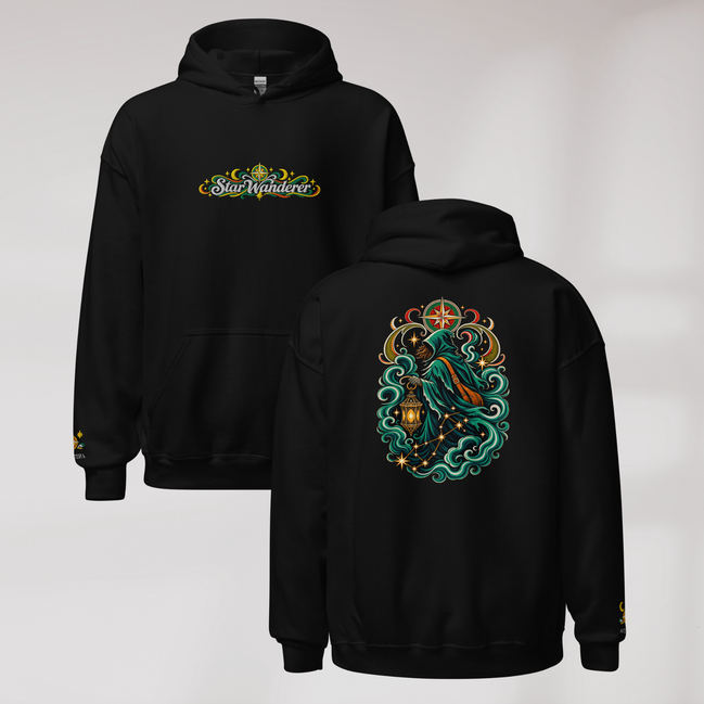 Star Wanderer Hoodie Retro – Farbe Schwarz – Ansicht 1