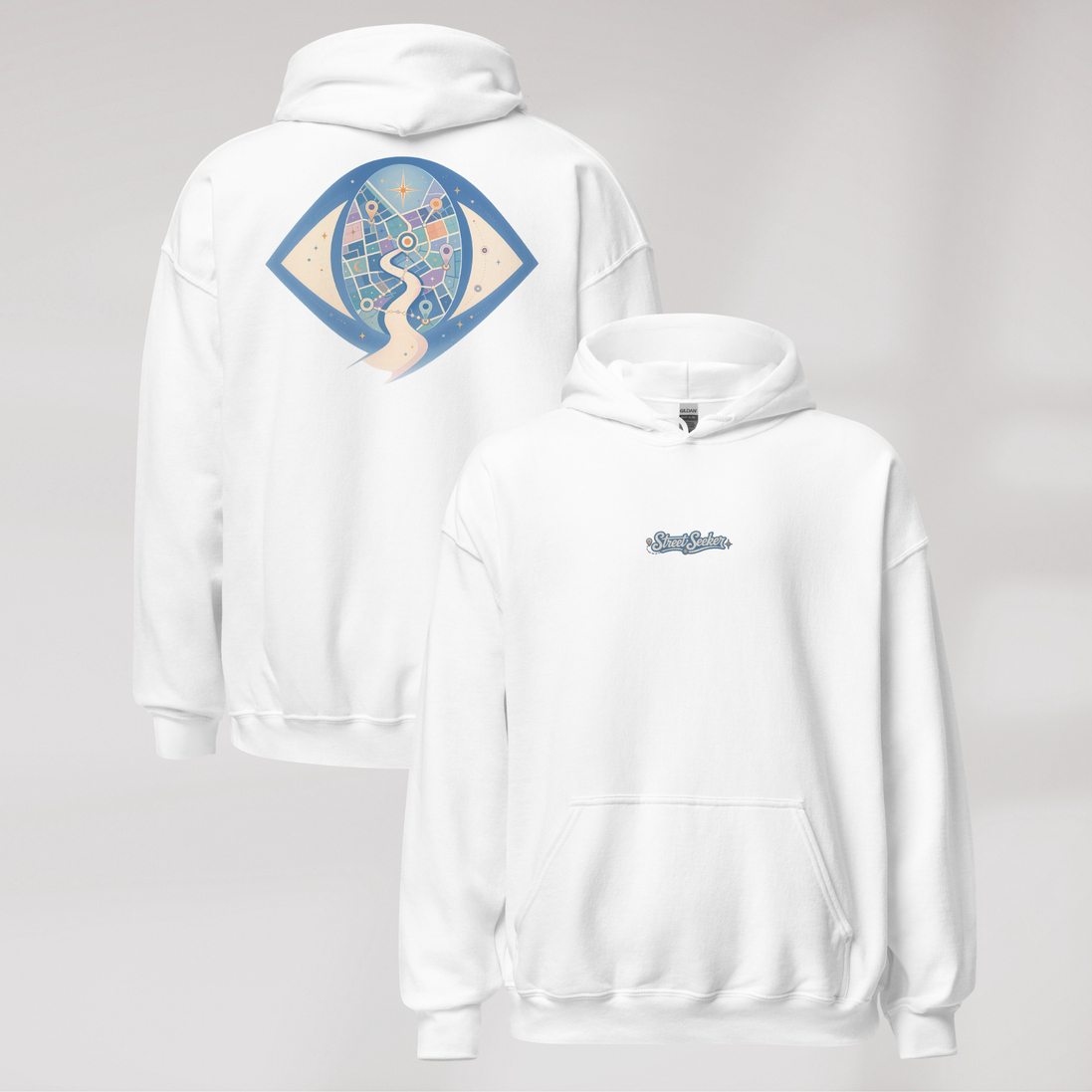Street Seeker Hoodie Soft Blau ver. – Farbe Weiß – Ansicht 1