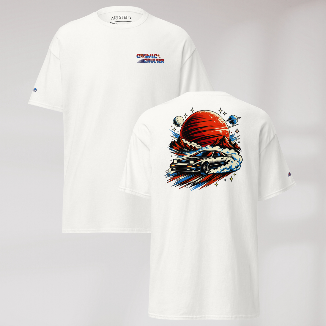 Cosmic Cruiser T-Shirt Retro – Farbe Weiß – Ansicht 1
