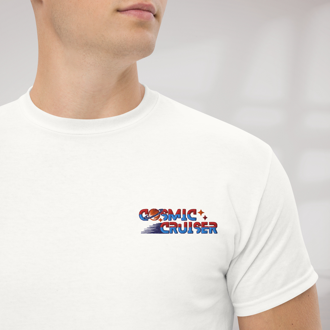 Cosmic Cruiser T-Shirt Retro – Farbe Weiß – Ansicht 3